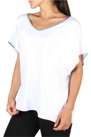 EA7 Top, Dame, Hvid, 2XS, Logo Detail Wide Neck T-shirt