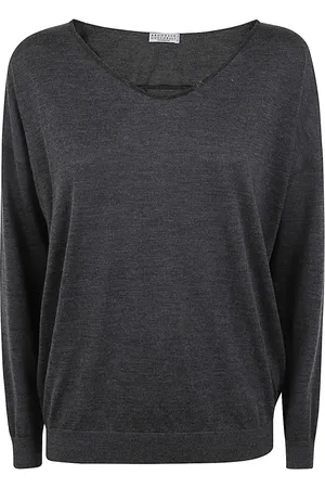 Brunello Cucinelli Strik, Dame, Grå, L, Cashmere, Iron V-Neck Jumper