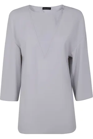 Emporio Armani Bluser & Skjorter, Dame, Grå, S, Top med nøglehulsudskæring og knaplukning
