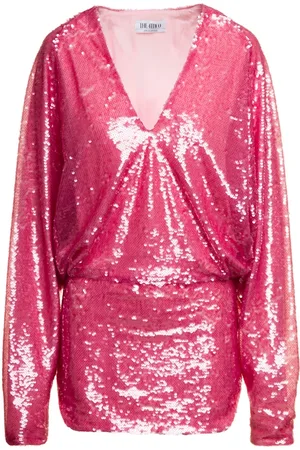 The Attico Kjole, Dame, Lyserød, S, Uld, Fuchsia Sequin Mini Kjole V-Hals