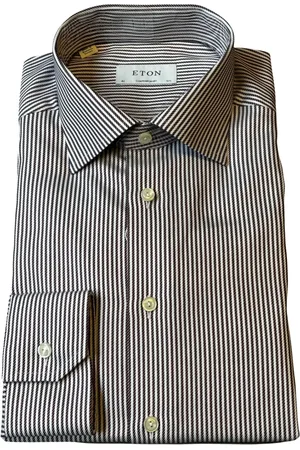 Eton Skjorte, Herre, Grå, L, Bomuld, Stribet Signature Twill Skjorte