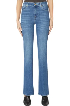 7 for all Mankind Jeans, Dame, Blå, W26, Bomuld, Slim Illusion Ankel Boot-cut Jeans
