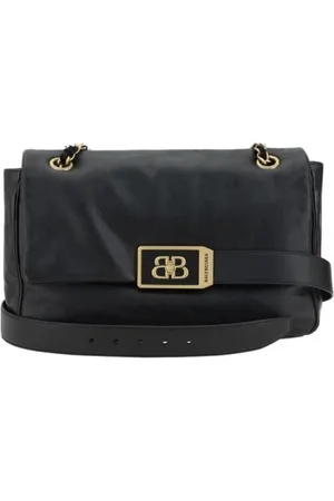 Balenciaga Taske, Dame, Sort, ONE SIZE, Uld, Elegant Flap Skuldertaske med Kædehåndtag