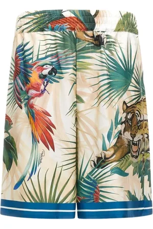 Roberto Cavalli Shorts, Herre, Flerfarvet, M, Grøn Jungle Print Shorts Mand