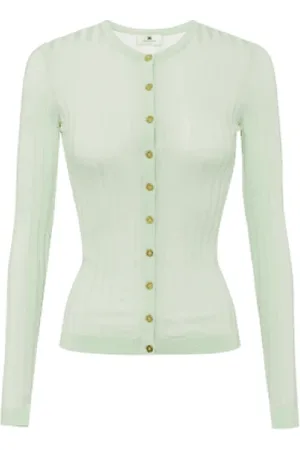 Elisabetta Franchi Strik, Dame, Grøn, S, Uld, Golden Button Cardigan