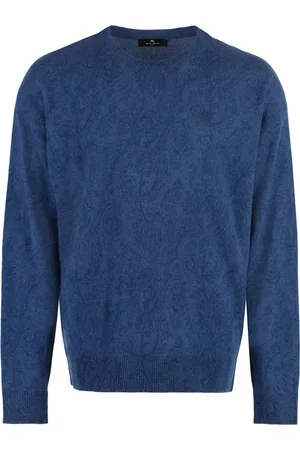 Etro Strik, Herre, Blå, M, Uld, Uldsweater med Paisley-motiv