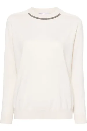 Brunello Cucinelli Strik, Dame, , S, Uld, Elegant Crew Neck Langærmet Sweater