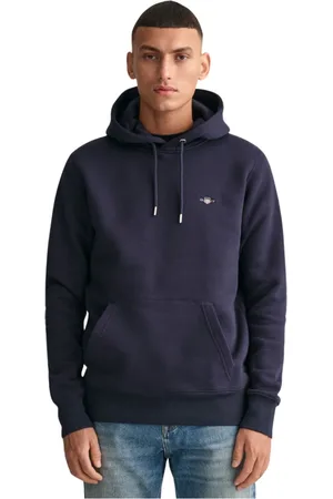 GANT Sweathshirts & Hoodies, Herre, Blå, S, Bomuld, Hoodie med broderet logo