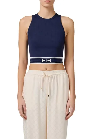 Elisabetta Franchi Top, Dame, Blå, S, Viskose Cropped Top med Racerback