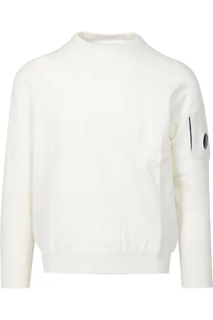 C.P. Company Strik, Herre, Hvid, XL, Uld, Hvid Uld Sweater med Lomme