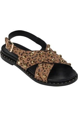 Sofie Schnoor Sko, Dame, Brun, 40 EU, Uld, Leopard Sandal med Cool Stud Detaljer