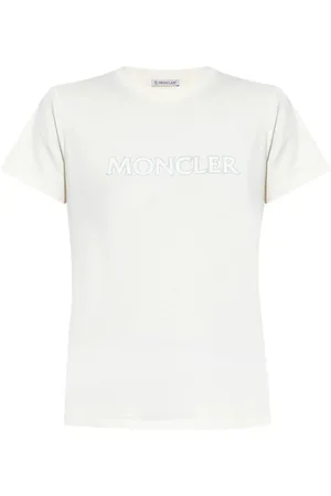 Moncler Top, Dame, Hvid, S, Bomuld, Kortærmet bomuldsjersey top med krystallogo
