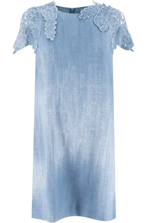 ERMANNO SCERVINO Kjole, Dame, Blå, S, Denim, Denim-inspireret midi-kjole med blonde detaljer