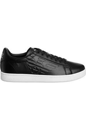 EA7 Sko, Herre, Sort, 45 1/2 EU, Læder, Enkle Sneakers med Snørelukning