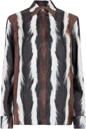 Roberto Cavalli Bluser & Skjorter, Dame, Flerfarvet, 2XL, Animal-Print Silk Shirt