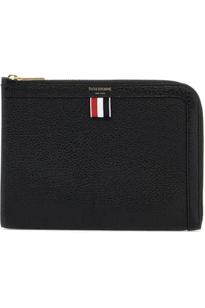 Thom Browne Taske, Herre, Sort, ONE SIZE, Læder, Læderpung med Trikolorebånd
