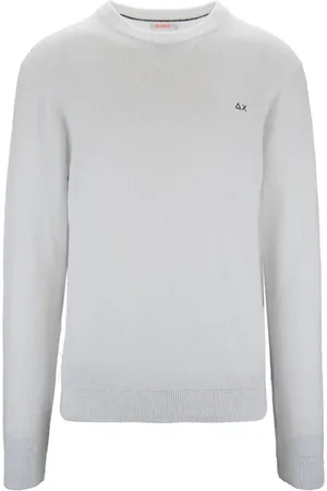 sun68 Sweathshirts & Hoodies, Herre, Hvid, L, Bomuld, Pullover Sweater med Logo Broderi