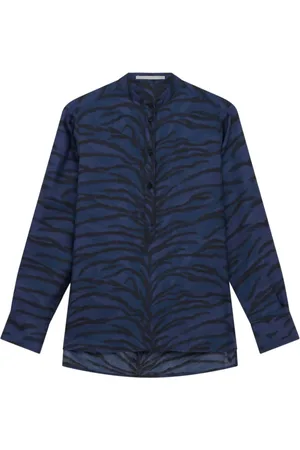 Stella McCartney Bluser & Skjorter, Dame, Blå, S, Navy Tiger Print Silk Shirt