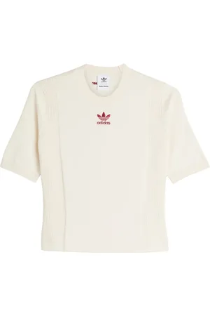 adidas Top, Dame, Hvid, XS, Uld, Panel hvid T-shirt med broderede logoer