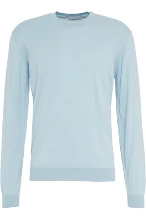 Gender Strik, Herre, Blå, 2XL, Bomuld, Blå Strik Pullover Italien Håndlavet