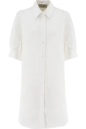 ERMANNO SCERVINO Kjole, Dame, Hvid, L, Bomuld, Midi Kjole med Macramé Blondeærmer