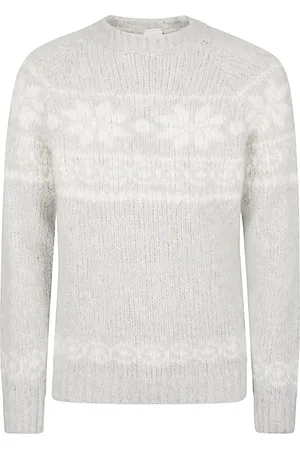 ELEVENTY Strik, Herre, Grå, 2XL, Cashmere, Jacquard Crew Neck Sweater