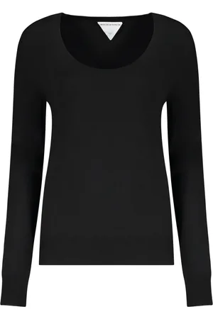 Bottega Veneta Strik, Dame, Sort, XS, Cashmere, Cashmere Crew-Neck Sweater med Ribdetaljer