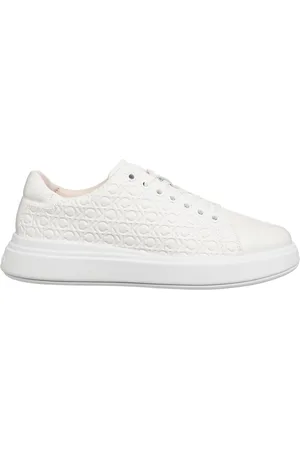 Calvin Klein Sko, Dame, Hvid, 36 EU, Uld, Logo Mønster Snøresko Sneakers
