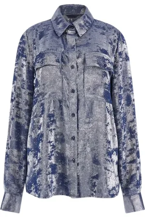 Guess Bluser & Skjorter, Dame, Blå, S, Uld, Metallic Effect Skjorte
