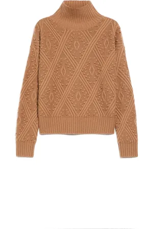 Max Mara Strik, Dame, Brun, L, Uld, Argyle Striktrøje