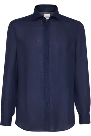 Brunello Cucinelli Bluser & Skjorter, Herre, Blå, XS, Navy Blå Button-Up Skjorte