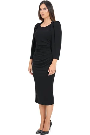 Elisabetta Franchi Kjole, Dame, Sort, XS, Uld, Elegant Midi Kjole med Bådhals