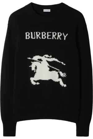 Burberry Strik, Herre, Sort, 2XL, Uld, Sort Cashmere Uld Sweater med Hestemotiv