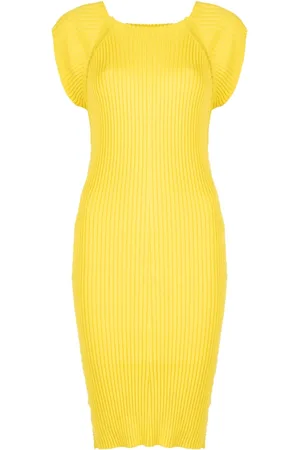 Silvian Heach Kjole, Dame, Gul, XS, Bomuld, Midi Sommerkjole med Flosset Detalje