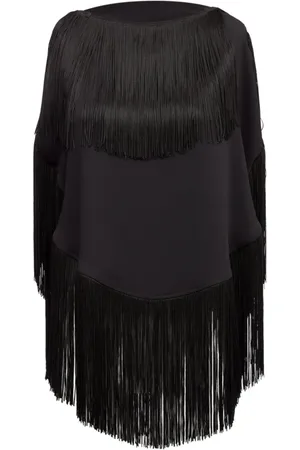 Maison Margiela Bluser & Skjorter, Dame, Sort, XS, Polyester, Sort Top med Frynser og Bådhals