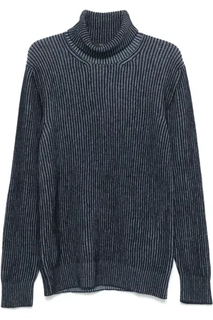 TAGLIATORE Strik, Herre, Blå, M, Uld, Navy Ribstrikket Rullekrave Sweater