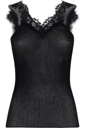Blugirl Top, Dame, Sort, M, Bomuld, Sort Blonde V-Hals Ribstrikket Top