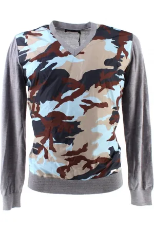 Dsquared2 Strik, Herre, Grå, S, Uld, Camouflage Wool V-Neck Sweater