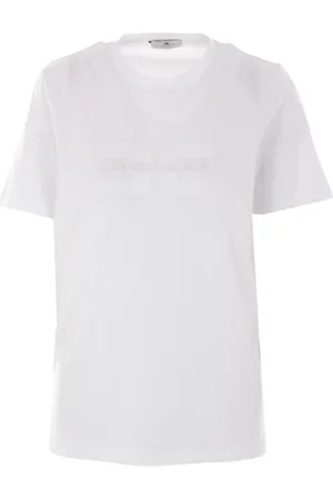 Elisabetta Franchi Top, Dame, Hvid, L, Bomuld, Jersey T-shirt med broderet logo og rhinsten