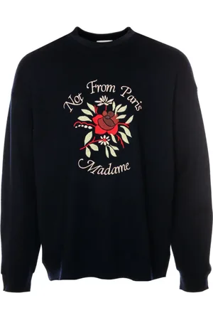Drôle de Monsieur Sweathshirts & Hoodies, Herre, Blå, M, Uld, Floral Strikket Sweater