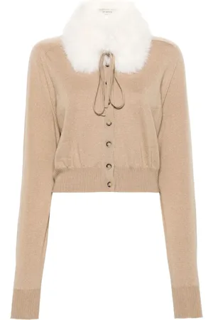 Sportmax Jakke, Dame, Brun, L, Fur Trim Crop Sweater