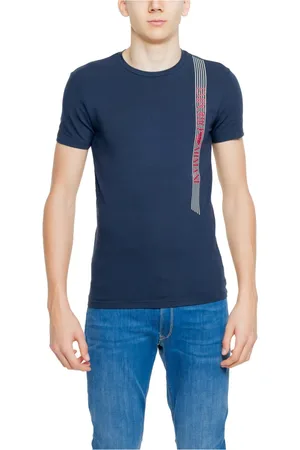 Emporio Armani Top, Herre, Blå, XS, Bomuld, Blå T-shirt med print