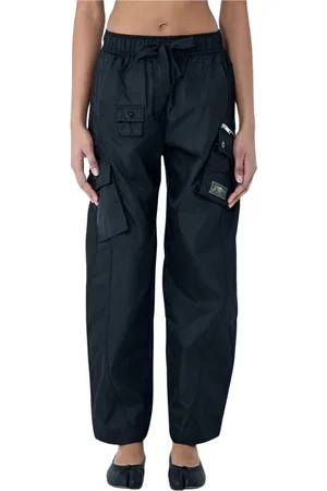 Ganni Bukser, Dame, Sort, S, Nylon, Nylon Cargo Pants med Snørelinning