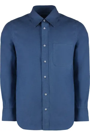 Thom Browne Skjorte, Herre, Blå, L, Bomuld, Flannel Skjorte Tricolor Detalje Afrundet Kant