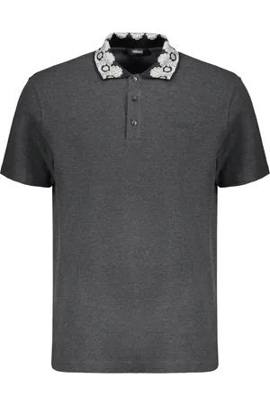 VERSACE Top, Herre, Grå, XL, Bomuld, Logo Broderet Bomuld Polo Skjorte