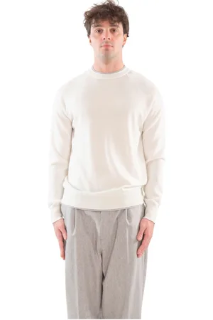 ELEVENTY Strik, Herre, Hvid, 2XL, Uld, Contrast Ribs Sweater