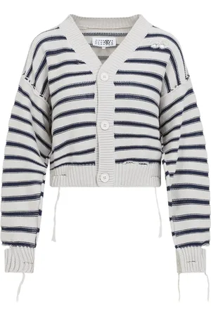 Maison Margiela Strik, Dame, Flerfarvet, XS, Bomuld, Chalk Navy Cardigan