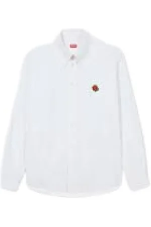 Kenzo Skjorte, Herre, Hvid, 2XL, Uld, Stilfuld Skjorte til Mænd og Kvinder