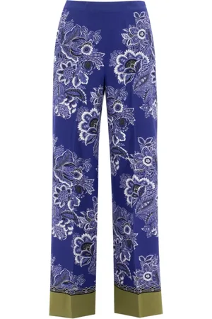 Etro Bukser, Dame, Blå, L, Silke Crepe de Chine Palazzo Bukser
