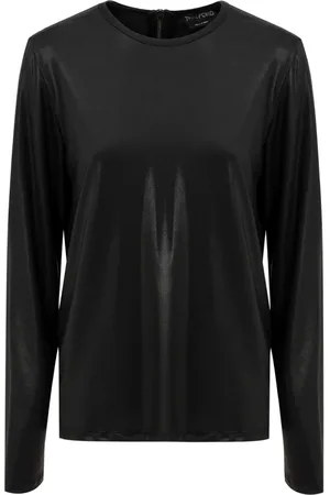 Tom Ford Top, Dame, Sort, XS, Sort langærmet rund hals skjorte